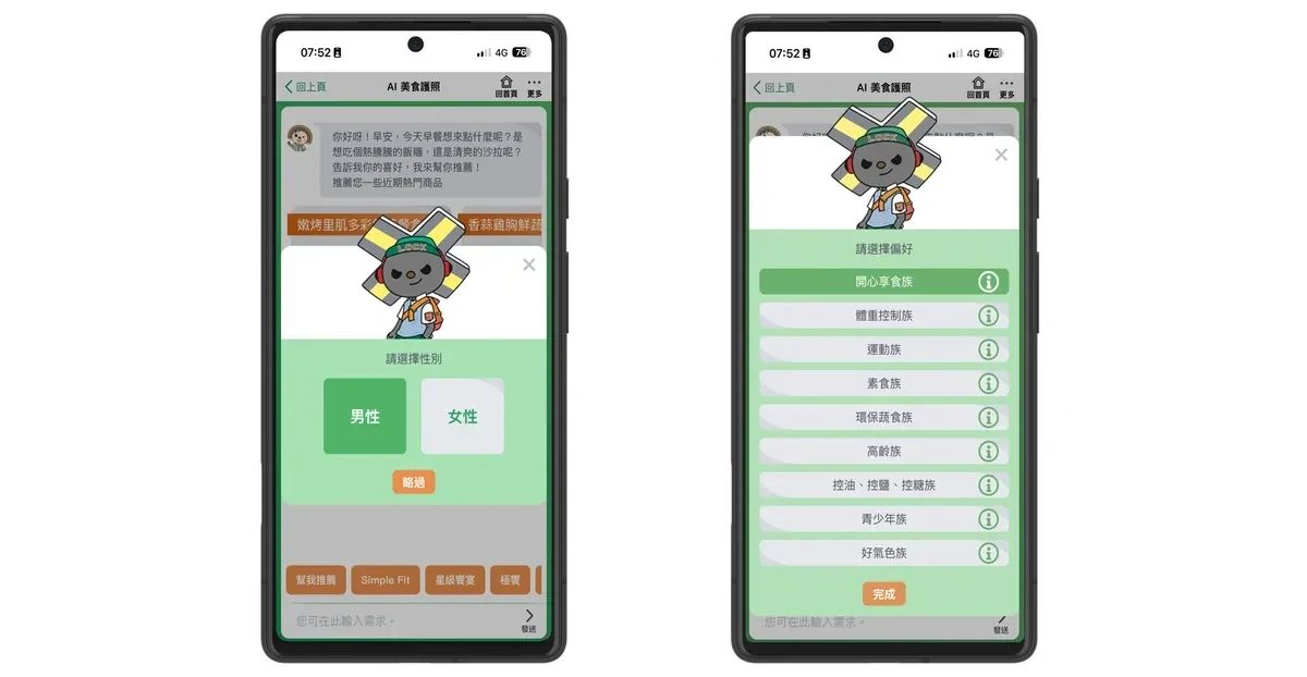 圖一：「AI 美食護照」可根據消費者的性別與多元飲食取向（如體重控制、環保蔬食、高齡族群等客製化標籤），並結合 BigQuery 數據中台的超商銷售數據，深度洞察消費習慣與潛在健康需求，即時提供專屬的個人化飲食解決方案。